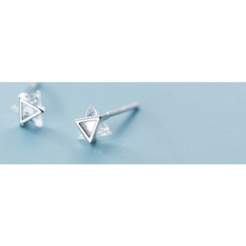 MloveAcc Authentic 925 Sterling Silver Triangle Black/White CZ Crystal Stud Earrings for Women Piercing Silver Jewelry Gift