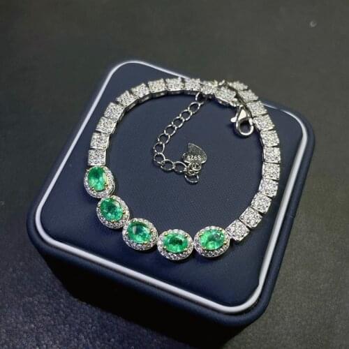 S925 Silver Natural Green Emerald Bracelet Natural Gemstone Bracelet Fashion Grace Diana Round Women Party Gift Fine Jewelry