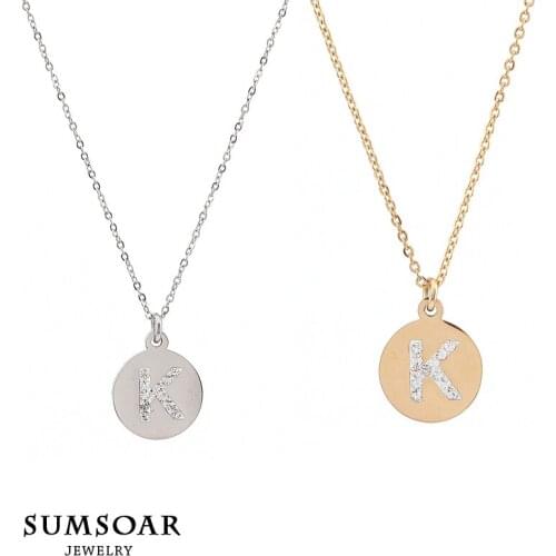 Somsoar Stainless Steel Letter K Necklace For Women Initial Word Pendant Chain Necklaces Gold Silver Plated as Gift 10pcs/lot