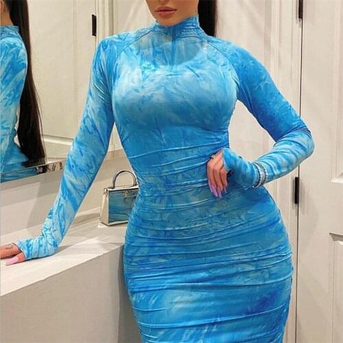 2021 Chic Print Dresses for Women Size S-5XL Long Sleeves Sheath Party Gowns Elastic Slim Fit Short Prom Dress