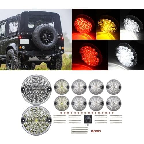 10PCs Clear Rear Fog Lamp Reversing Light Complete LED Lamp Upgrade Kit For Land Rover Defender 1990-2016