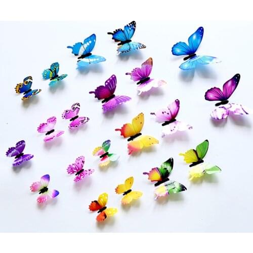 12pcs Luminous Butterfly Design Decal Art Wall Stickers Sweet Artificial DIY Stickers Wall Poster Home Decoration Accessories