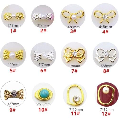 50pcs/pack Japan Metal 3D Nail art Decorations Bowknot Style with glitter Crystal Pearl Nail Parts Alloy Nail tools Supplies