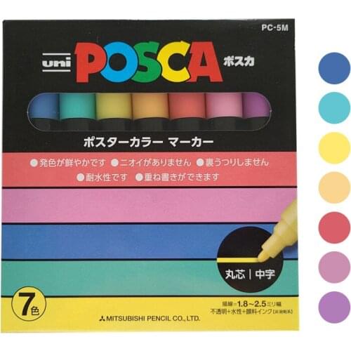 7colors POSCA Marker Pen Set for Animation Special Pop Poster Advertising Pen Graffiti Painting PC-1M PC-3M PC-5M
