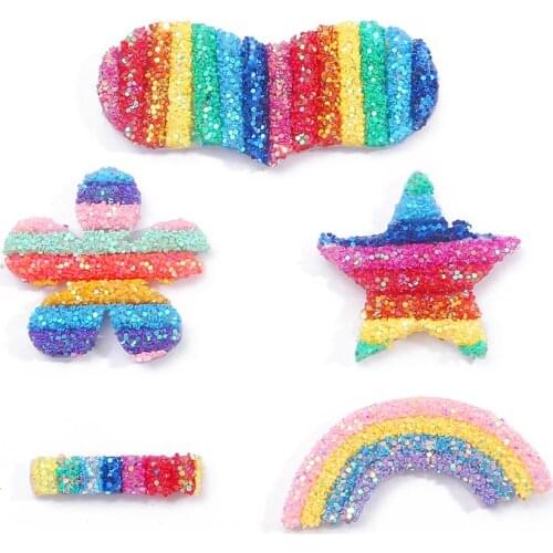 1pc Cute Shinying Rainbow Sequins Applique DIY Clothes Crafts Decor Headband Hairpins Accessories Patches For Girls Kids Decor