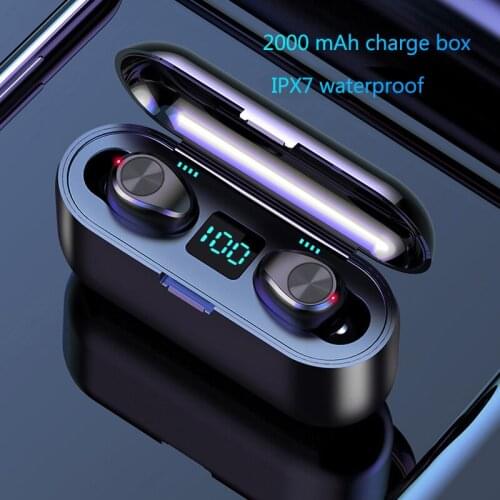 Wireless Earphone Bluetooth V5.0 F9 TWS Wireless Bluetooth Headphone LED Display With 2000mAh Power Bank Headset With Microphone