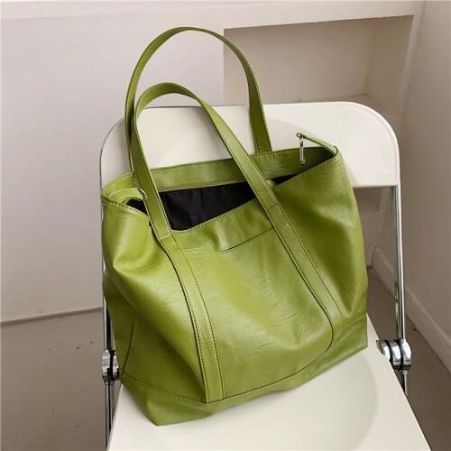 Large Soft Tote Bags For Women Ladies Shopper Handbags PU Leather Female Shoulder Bags Summer Green White Brown
