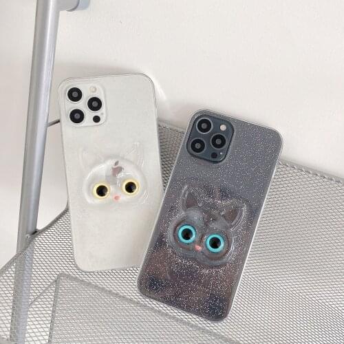 Retro kawaii 3D cat eye Clever kitten Japanese Phone Case For iPhone 11 12 Pro Max Xs Max XR Xs 7 8 Plus X 7Plus case Cute Cover