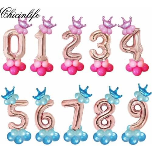 Chicinlife 14Pcs Rose Gold Boy Girl Happy Birthday Party Number Balloon 1st Birthday Kids Baby Shower Wedding Anniversary Decor