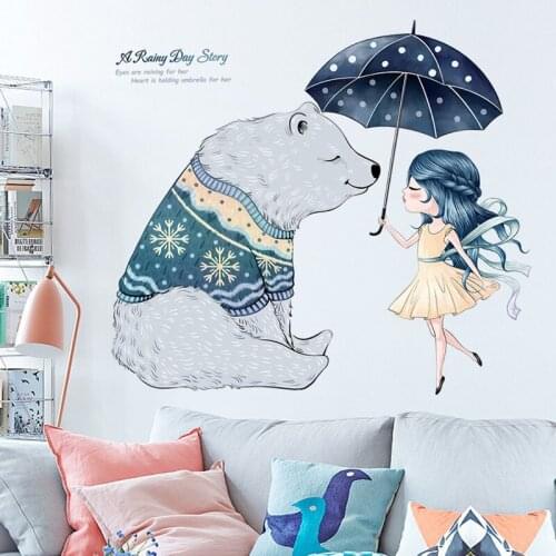 Kids Bedroom Bedside Wall Stickers Cartoon Cute Bear Princess Girls Room Decor Poster Stickers Self-adhesive Warm Decoration
