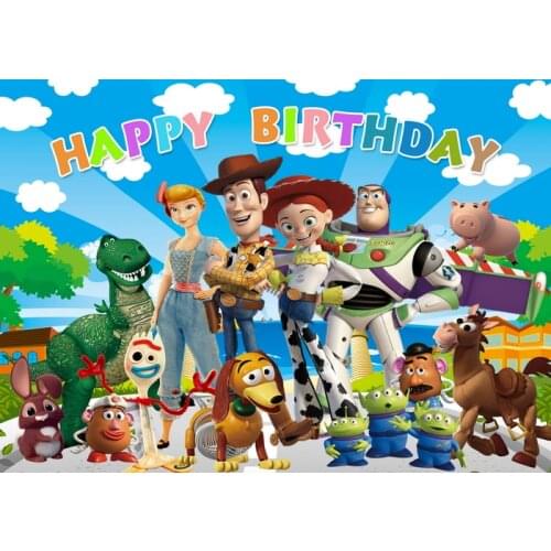 Disney Toy Story Party Backdrops Curtain Photobooth Backdrop Cloth Childrens Birthday Party Wall Decorations Backdrop Stand