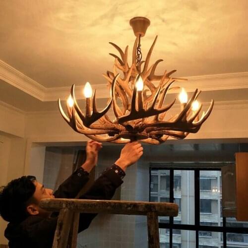 Europe Country Candle Antler Chandelier ceiling lamps lights Retro Resin Deer Horn lighting Home kitchen Decor light fixtures