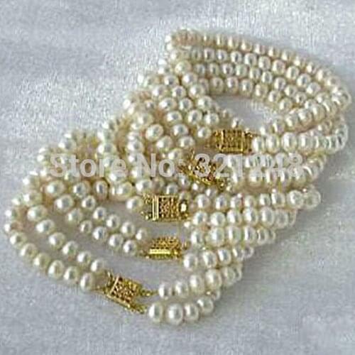 Fashion Wholesale 5PC new natural white freshwater cultured pearl 7-8mm elagant women party wedding charms bracelet 7.5inch BV54