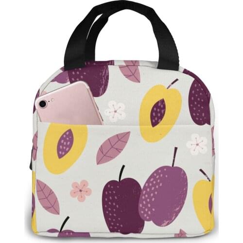 Plum Fruit Flowers Lunch Food Box Bag Insulated Thermal Food Picnic Lunch Bag for Women kids Men Cooler Tote Bag
