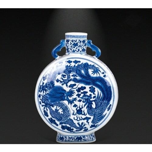 Jingdezhen Ceramics New Chinese Style Antique Double Ear Vase Ornament Living Room Home Crafts porcelain vase blue white