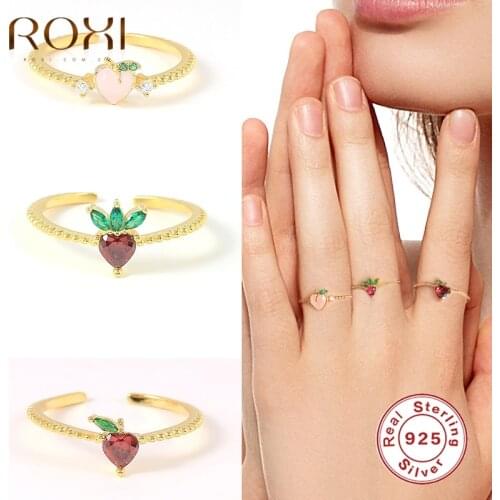 ROXI Real S925 Sterling Silver Girls Rings Cute Summer Crystal Fruit Opening Ring for Lovers' Women Bling CZ Bridal Jewerly Gift