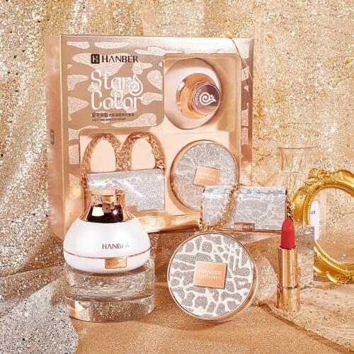 Cosmetic Set Makeup Air Cushion Finishing Powder Face Powder Pearly Lustre Non-Stick Cup Lipstick Kit Gift Box For Students Girl