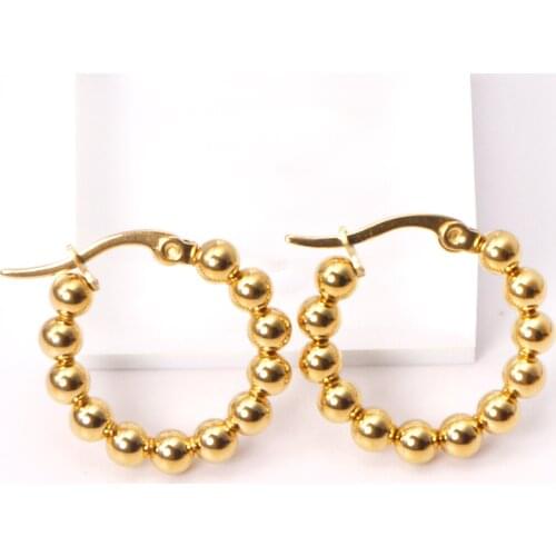 Round 316L Stainless Steel Hoop Earrings Gold/Silver Color Steel Ball Ear Stud for Women Girl Small Fashion Jewelry Gift