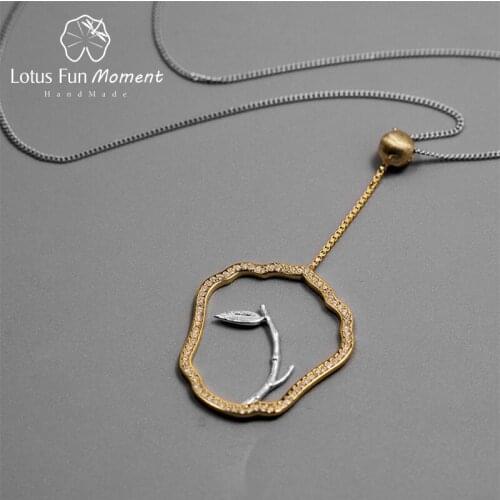 Lotus Fun Moment Real 925 Sterling Silver Handmade Fashion Jewelry Classical Fan Shape Leaves Pendant without Chain for Women