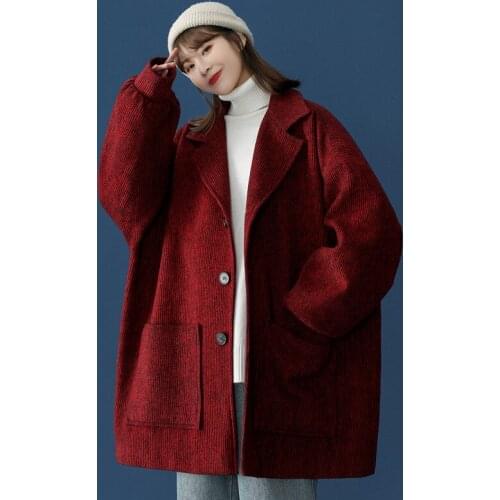 Fashion Single-breasted Women Coat 2021 New Winter Korean Loose Long-sleeved Outwear Oversized Female Warm Thick Woolen Jackets