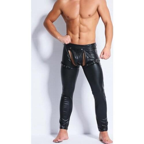 Mens Faux Leather Exotic Long Pants Sexy Gays Fetish Wet-look Long Johns Trousers Club Dancer Slim Tight Trousers 2018 Fashion