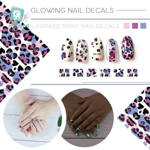 Rocooart Nail Sticker Leopard Colorful Designs Adhesive Nail Art Sticker Luminous Nail Art Decor Beauty Tips Glowing Nail Decals