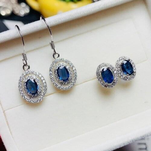 Natural Sapphire Gems, Inlaid Jewelry, Female Flower Leaf Earrings, Noble Birthday Gift, Wedding Anniversary Gift