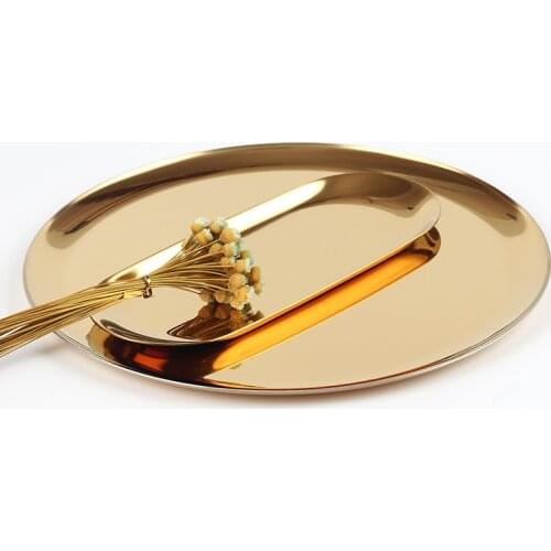 Nordic INS style gold storage tray stainless steel fruit large tray metal round set items dessert tea tray