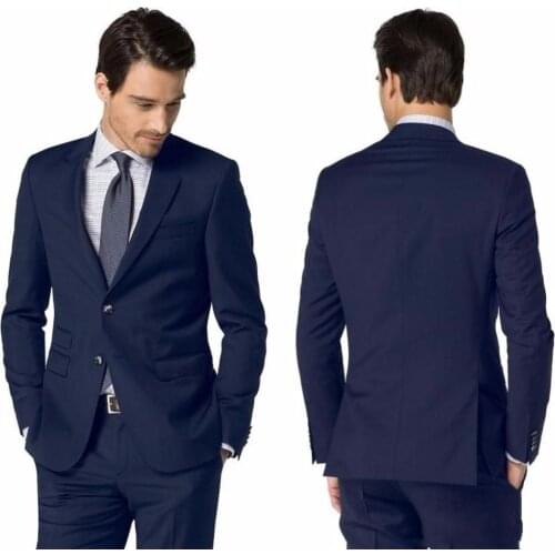 New Fashion Side Slit Two Buttons Navy Blue Groom Tuxedos Notch Lapel Groomsmen Mens Suits Blazers (Jacket+Pants+Tie) W:791