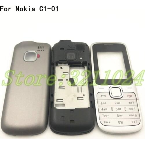 Original Full Housing Case For Nokia C1-01 Cover Facing Frame + middle + back cover + keypad cell phone part With Logo