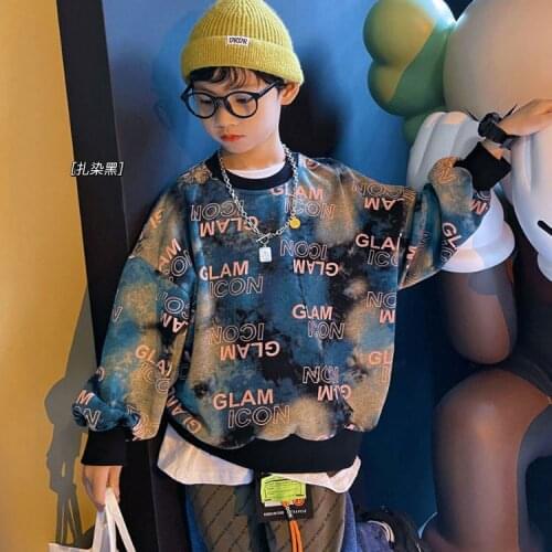 Autumn Tie dye Sweatshirts Boys Clothes Loose O-neck Fashion Hip-hop Pullovers t shirts Kids Streetwear Tops Moletom