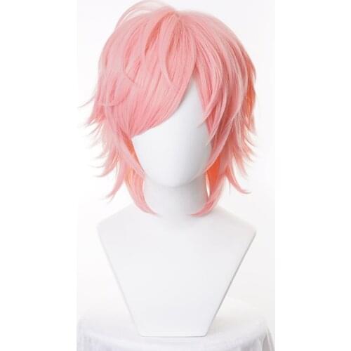 Yarichin Bitch Bu Club Ayato Yuri Pink Cosplay Wig Short Fluffly Layered Synthetic Hair + Wig Cap