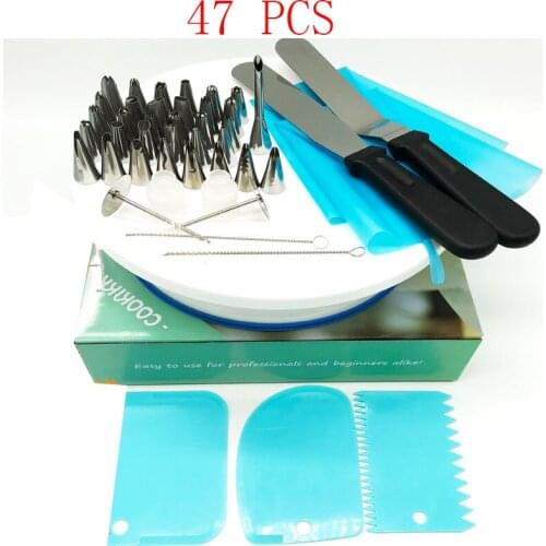 47 PCS Plastic Cake Plate Turntable Rotating Anti-skid Round Cake Stand Cake Decorating Rotary Table Kitchen DIY Pan Baking Tool