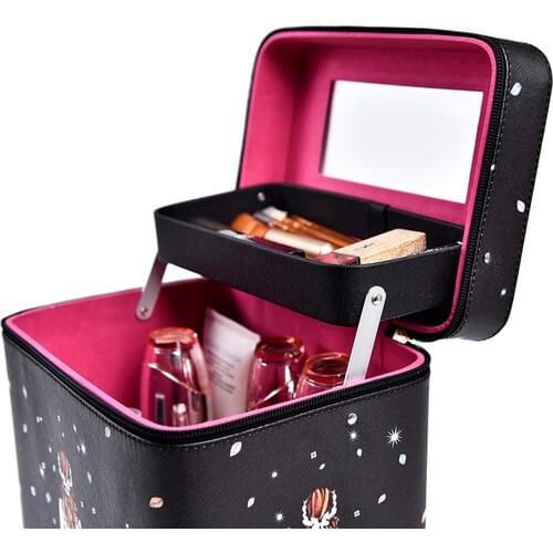 NA Black Printed Portable Makeup Bag