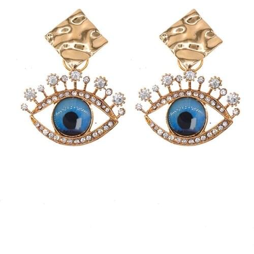 Rongho Crystal Evil Eye Earrings for Women Blue Eye Punk earring Brincos Vintage Metal Square earring Femme Jewelry 2019