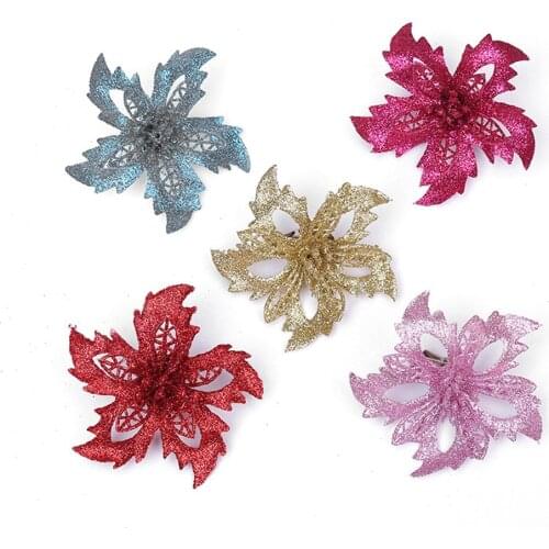 2pc 13/14cm Christmas Flower Heads DIY Christmas Tree Wreath Hanging Decoration Flower Arrangement for Home Party Wedding 2020