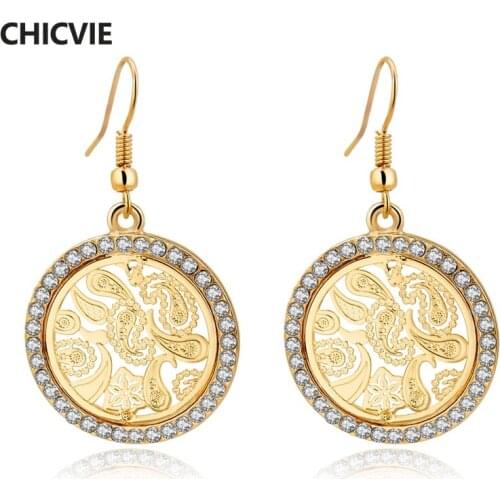 CHICVIE Gold Crystal Flower Piercing Earring For Women Silver Stainless Steel Round Fashion Jewelry Earrings Female SER150137