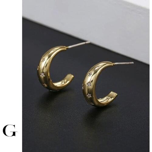 GHIDBK Trendy Sparkly Cubic Zirconia Star Earrings For Women Girls Chunky Circle C-Shape Earring Romantic Summer Statement Gift