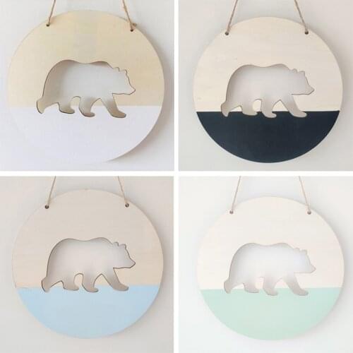 Nordic Positive Slogan Banner Round Polar Bear Wood Chip Wall Hanging Ornaments Boy Kids Room Decoration Baby Shower Photo Props