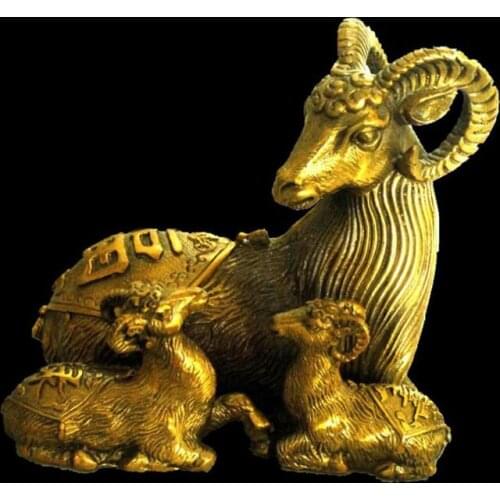 Pure brass sculpture Sanyang Kaitai mother and son copper sheep lucky Lushou Sanyang crafts