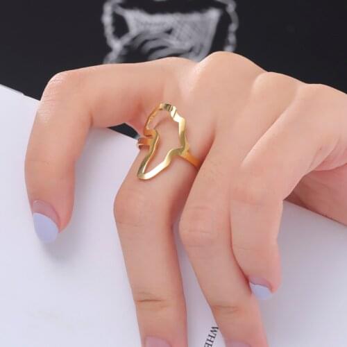 Skyrim Punk Africa Map Rings for Women Girls Stainless Steel Gold Color Open Rings African Ethnic Cultural Jewelry Gift New