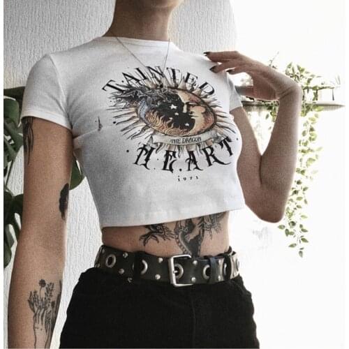 2021 Summer Hot Outfits Womens Casual Short Sleeve T-shirt Summer Personality Printing Exposed Navel Pullover Tops