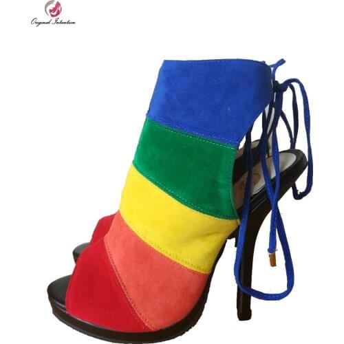 Original Intention Gorgeous Women Ankle Boots Nice Multicolors Peep Toe Thin Heels Boots Stylish Shoes Woman Plus US Size 4-15