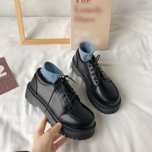 Women Flat Lace Up Bootswd PU Leather 2021 Ladies Retro Shoes Buckle Platform Womens Shoe Female Casual Footwear