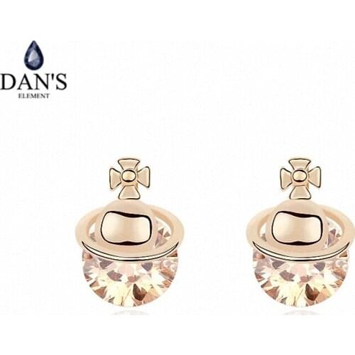 DANS ELEMENT 3 Colors Real Big Brand AAA Zirconia Micro Inlays Stud Earrings for Women Round 99695champagne