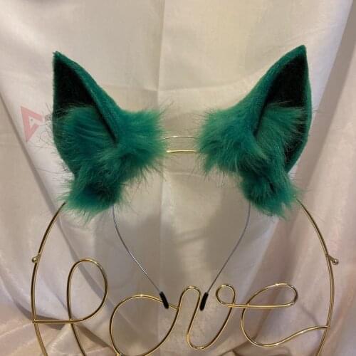 MMGG New Green Cat Fox Ears Hairhoop Tail Headwear Beast Cosplay Costume Accessories for Girl Women Handmade Work