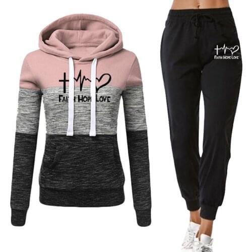 Winter Tracksuit Women 2 Piece Set Sweatshirt Print Hoodies+Pants Sportwear Womens Sports Suit Female Hooded Set Hoodies Suit