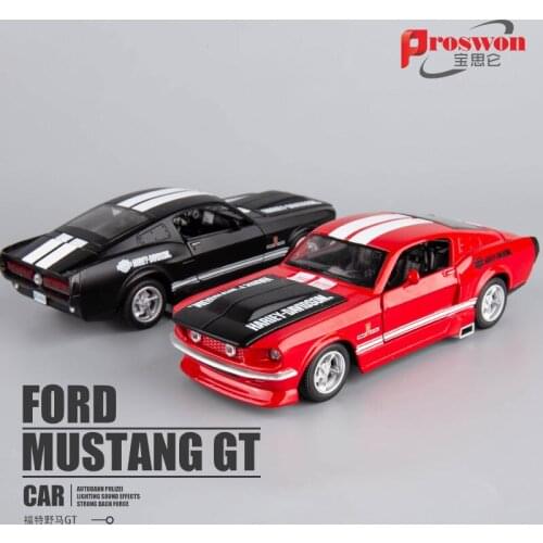 1:32 high simulation Ford GT-1967 car model simulation 4 door open sound and light pull back toy car model decoration for gifts