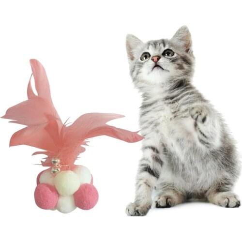 1pc Cat Ball Toy Interactive Fake Feather Soft Cat Toy Cat Chew Toy Kitten Bell Toys Pet Supplies Cat Favors