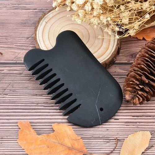 1Pc Magic massage Comb Black Stone Needle prevent hair loss Natural Energy Bian stone Black Guasha Gua Sha Board Comb
